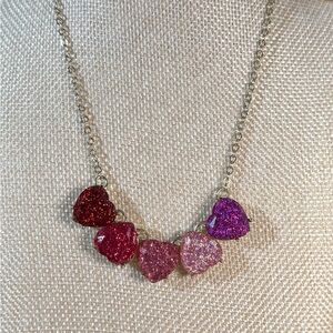 Betsey Johnson Glitter Heart Necklace Pink Purple Valentine’s